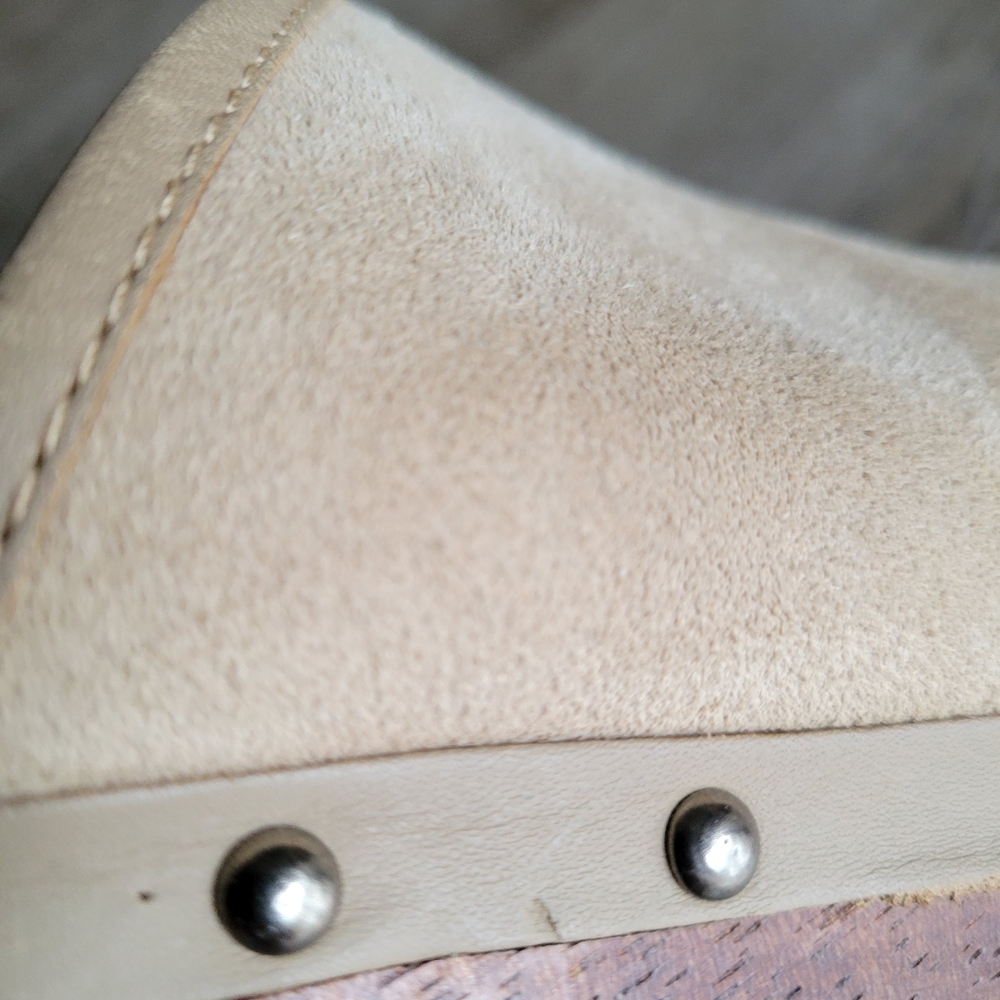 Candies Vintage Y2K Leather Suede Studded Chunky Wood Sole Heeled Clog Mule - Picture 10 of 10